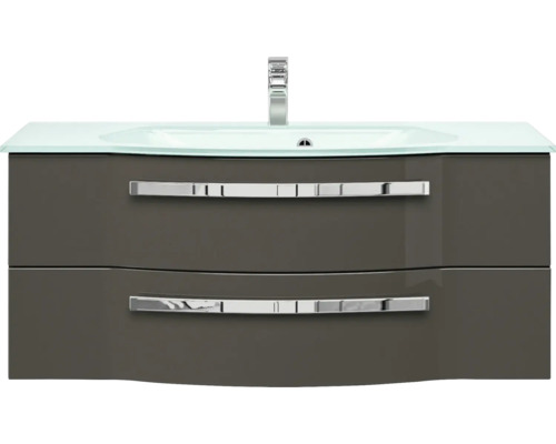 Waschtischunterschrank mit zwei Schubladen, Aufsatzwaschbecken und Armatur