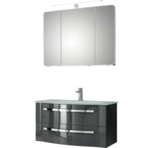 Meuble-lavabo avec meuble bas, armoire de toilette à miroir et éclairage