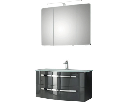 Meuble-lavabo avec meuble bas, armoire de toilette à miroir et éclairage