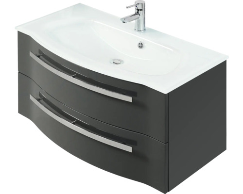Meuble sous-lavabo avec deux tiroirs, lavabo et robinet