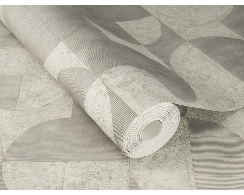 Rouleau de papier peint avec un motif géométrique composé de cercles, de triangles et de rectangles