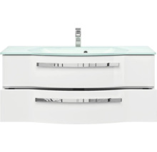 Meuble sous-lavabo avec deux tiroirs, lavabo et robinet