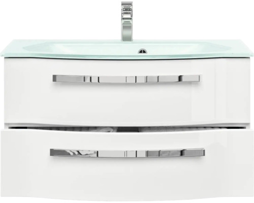 Waschtischunterschrank mit zwei Schubladen und Glaswaschbecken