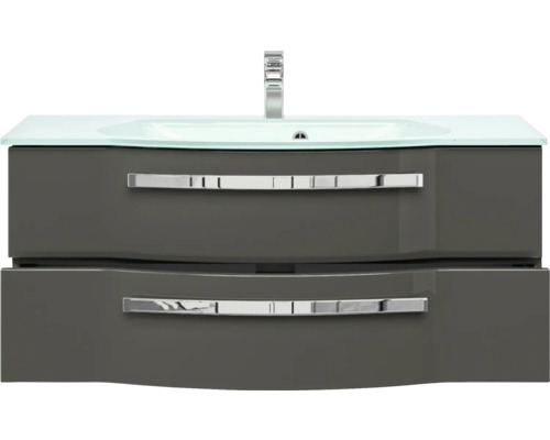 Waschtisch mit zwei Schubladen, Glasplatte und Armatur