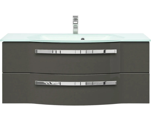 Waschtischunterschrank mit zwei Schubladen und Glaswaschbecken