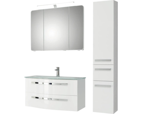 Badezimmermöbelset mit Waschtischunterschrank, Spiegelschrank und Hochschrank
