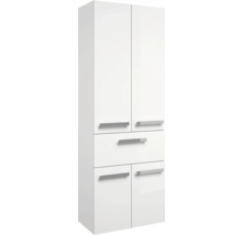 Armoire haute de salle de bain blanche avec portes et tiroirs