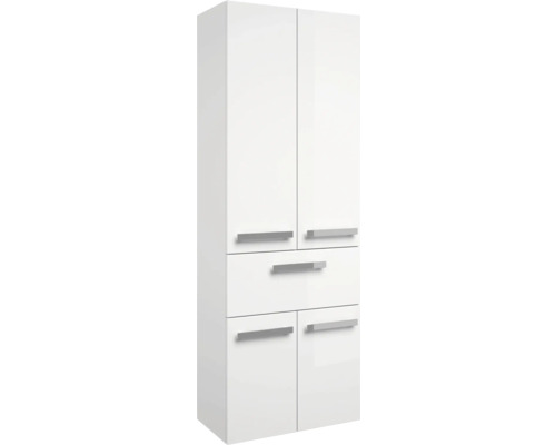 Armoire haute de salle de bain blanche avec portes et tiroirs