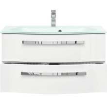 Meuble-lavabo avec deux tiroirs et vasque en verre
