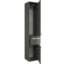 Armoire haute avec tiroir et étagères en verre