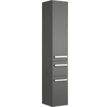 Armoire haute de salle de bain grise avec trois tiroirs et poignées