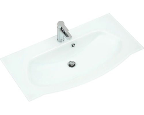 Waschbecken mit Armatur und Überlauf