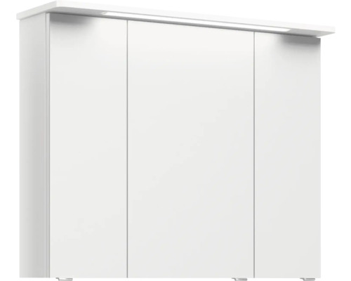 Weisser Kleiderschrank mit drei Türen und Beleuchtung