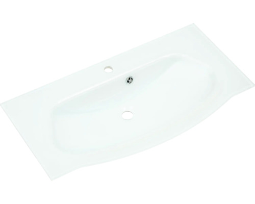 Vasque en verre avec trous de robinetterie et trop-plein