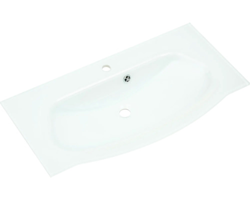 Aufsatzwaschbecken aus Glas mit Hahnlöchern und Ablaufgarnitur