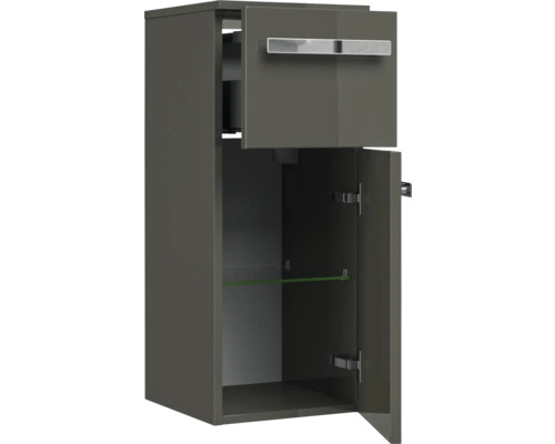 Armoire haute avec deux portes et une étagère en verre