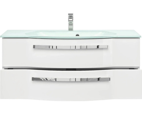 Waschtisch mit zwei Schubladen, Glasplatte und Armatur