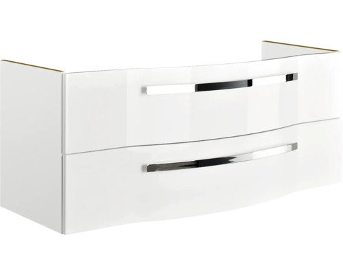 Meuble sous-lavabo blanc avec deux tiroirs et poignées