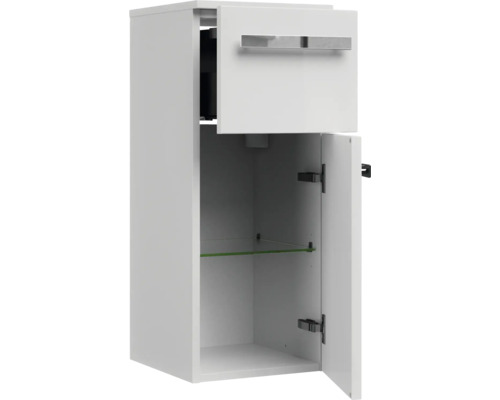 Armoire suspendue blanche avec tiroir et porte avec étagère en verre