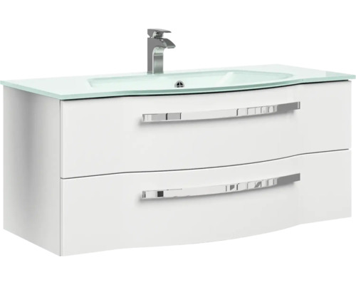 Meuble sous-vasque avec deux tiroirs, vasque et robinet