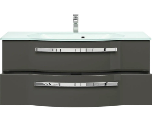 Meuble sous-lavabo avec deux tiroirs, lavabo et robinet