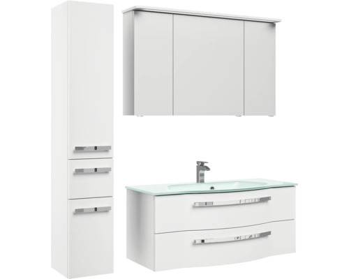Badezimmermöbelset mit Waschtisch, Spiegelschrank und Hochschrank
