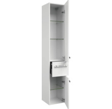Weißer Badezimmer-Hochschrank mit Schublade und Glaseinlegeböden