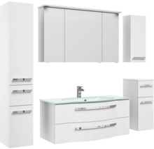 Badezimmerset mit Waschbecken, Spiegelschrank, Hochschrank und Unterschrank