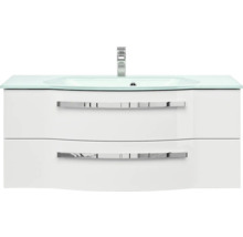 Waschtischunterschrank mit Waschbecken aus Glas und zwei Schubladen