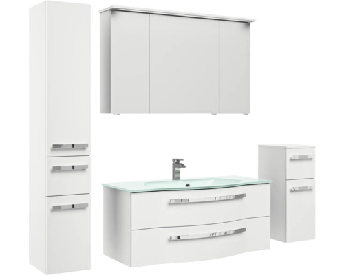 Ensemble de meubles de salle de bains blanc avec armoire de toilette, meuble sous-lavabo et armoire haute