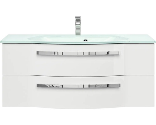 Meuble sous-vasque avec deux tiroirs et lavabo en verre