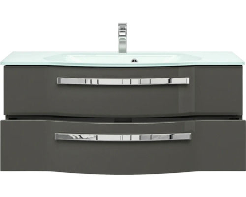 Meuble sous-vasque avec deux tiroirs, lavabo et robinet