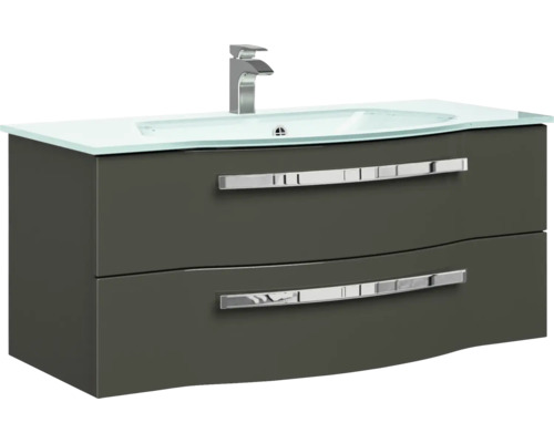 Meuble sous-lavabo avec deux tiroirs, lavabo et robinet