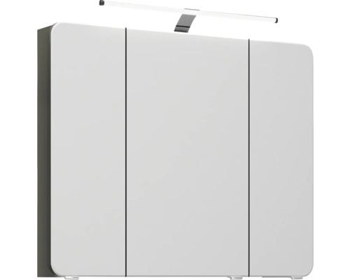 Weißer Spiegelschrank mit drei Türen und Beleuchtung