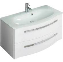 Meuble sous-lavabo blanc avec deux tiroirs et lavabo