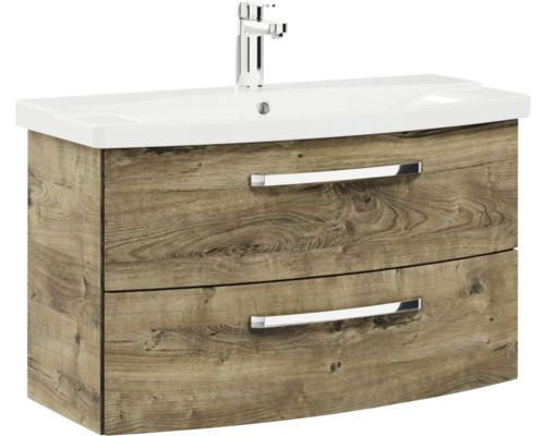 Waschbeckenunterschrank mit zwei Schubladen und Holzdekor