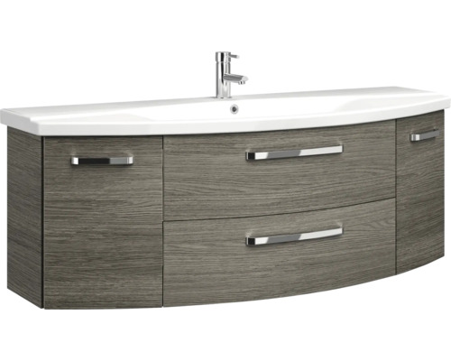 Waschtischunterschrank mit Waschbecken, graue Holzoptik