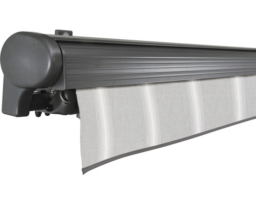 Gelenkarmmarkise mit gestreiftem Stoff