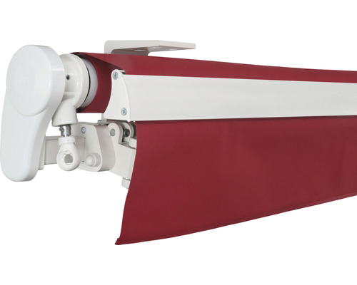 Store de terrasse avec manivelle et toile de store rouge