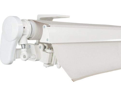 Détail d''un store banne à bras articulé avec manivelle