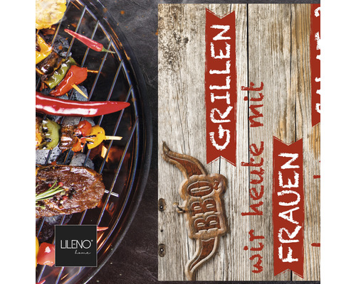 Lileno Home Tischdecke mit Grillmotiven und dem Schriftzug Grillen für den Garten oder die Terrasse.