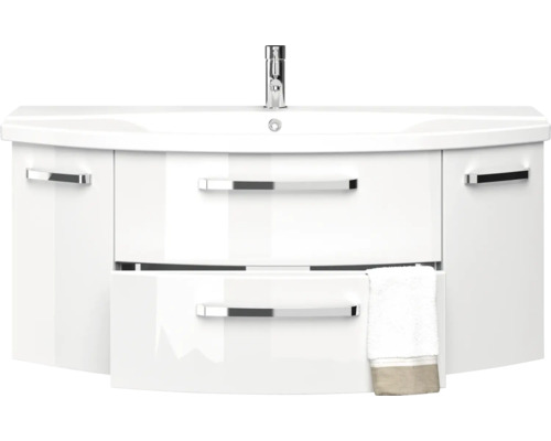 Meuble-lavabo avec meuble sous-vasque, deux tiroirs, robinetterie et serviette