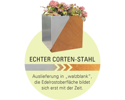 Blumenkübel aus Cortenstahl mit Pflanzen
