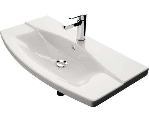 Waschtisch aus Sanitärkeramik mit Armatur