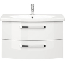 Meuble sous-vasque blanc avec deux tiroirs et robinetterie