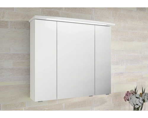 Weisser Spiegelschrank mit drei Türen und Beleuchtung