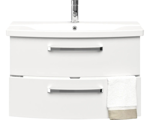 Waschtischunterschrank mit zwei Schubladen, Armatur und Handtuch