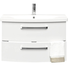 Meuble-lavabo avec deux tiroirs, robinet et serviette