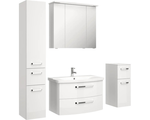 Ensemble de meubles de salle de bains avec armoire de toilette, meuble sous-lavabo, armoire haute et meuble bas