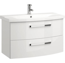 Meuble-lavabo blanc avec deux tiroirs et robinet